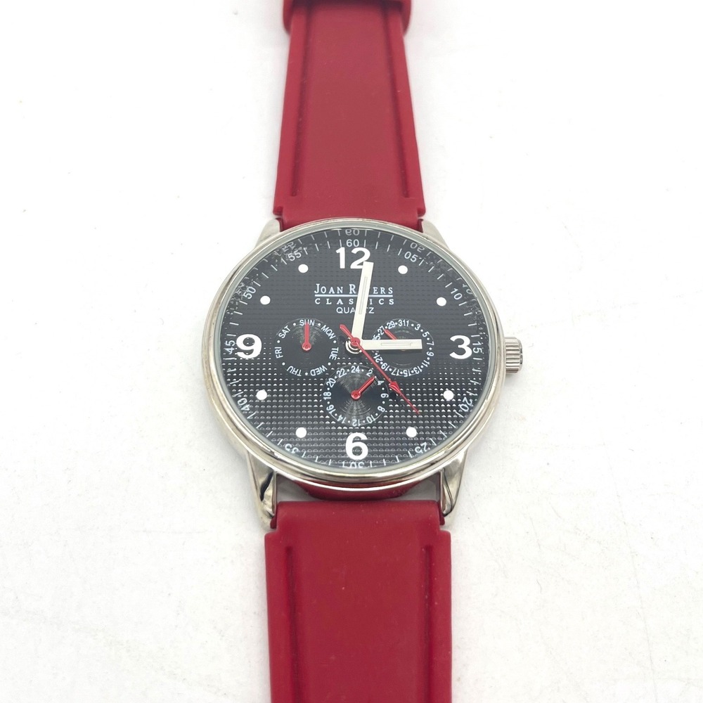 Joan Rivers Classics Quartz Watch Black Dial Red Silicone Strap‎ Mens Womens